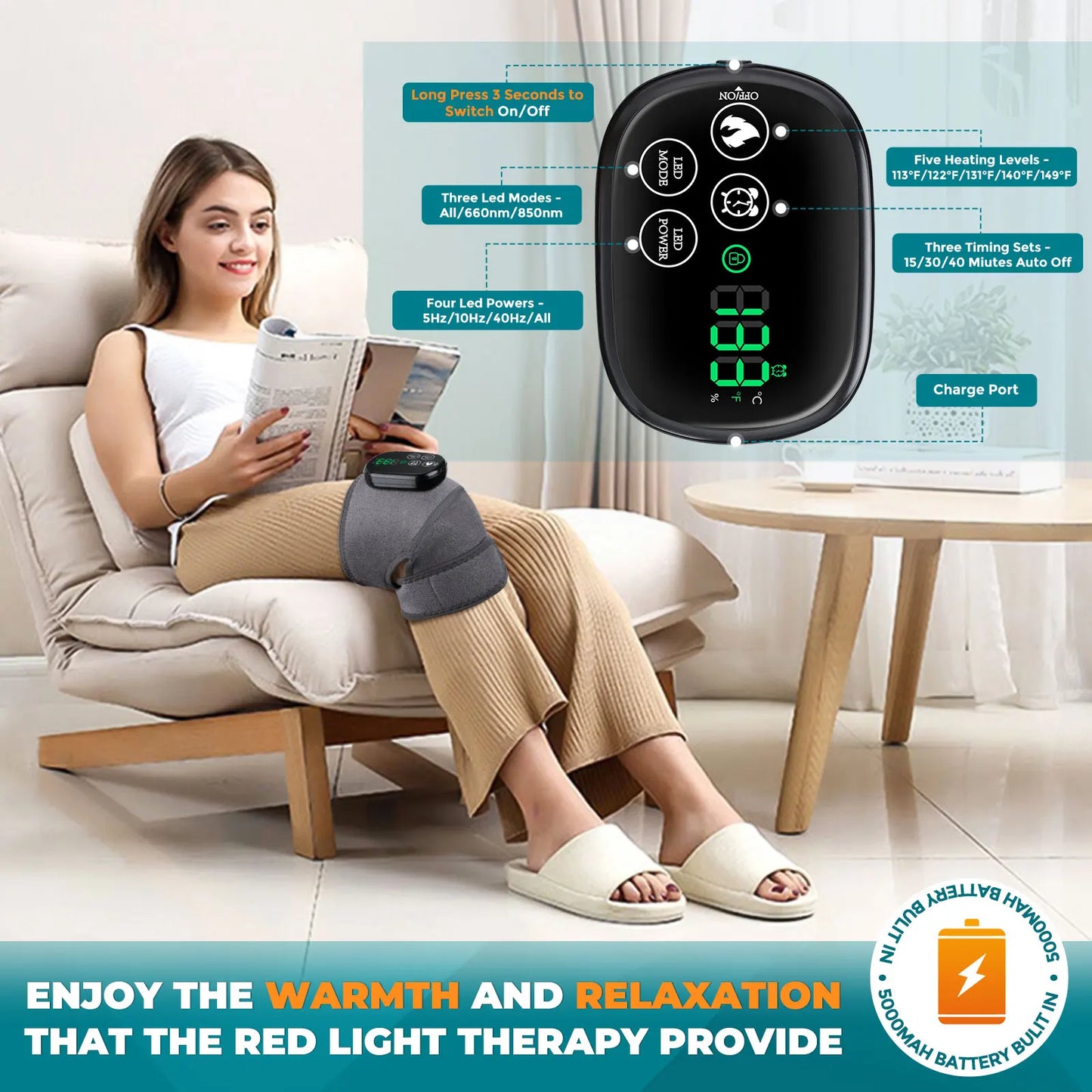 One-button controller — heat levels, LED modes, and auto shut-off timer