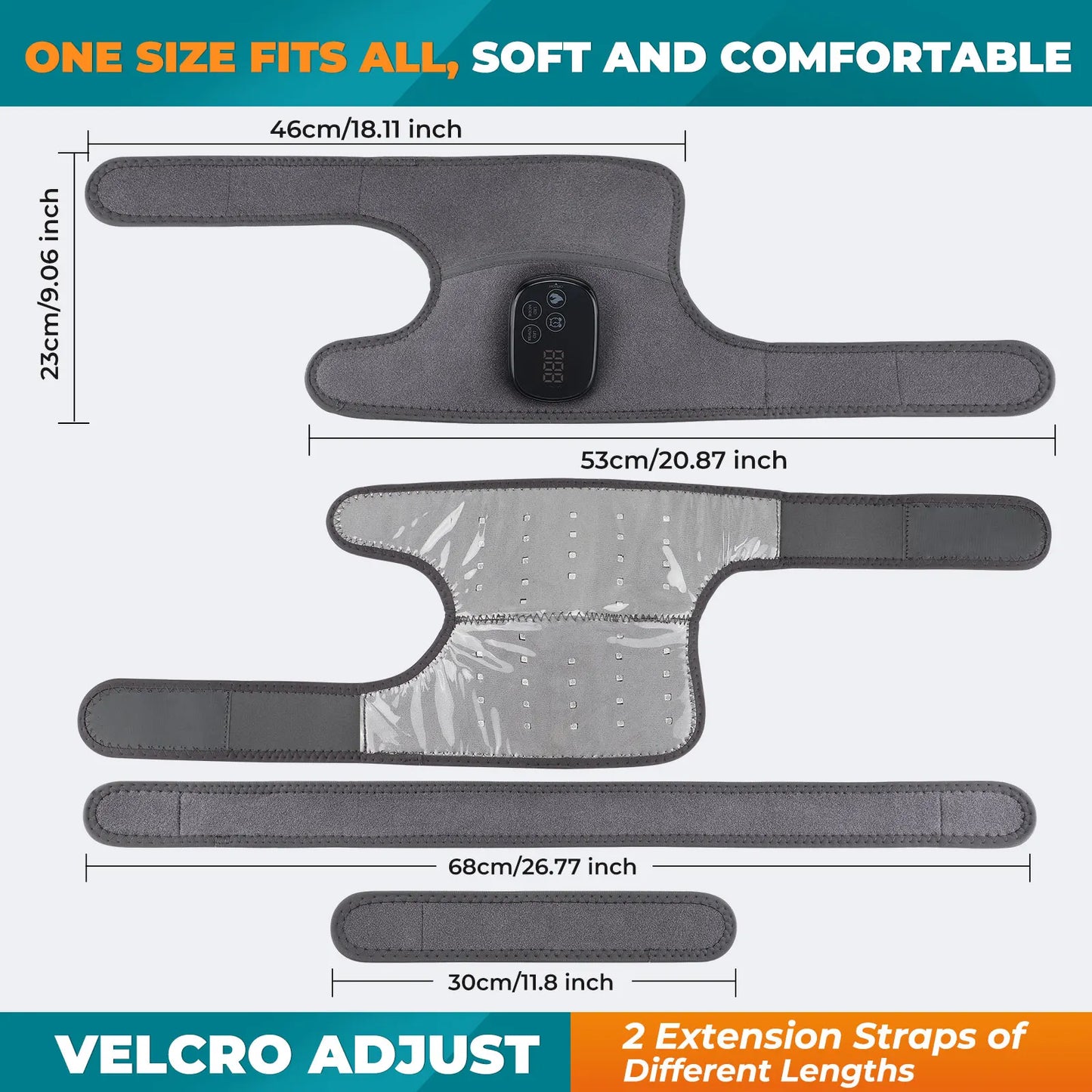 One size fits all — adjustable velcro straps with 2 extension straps