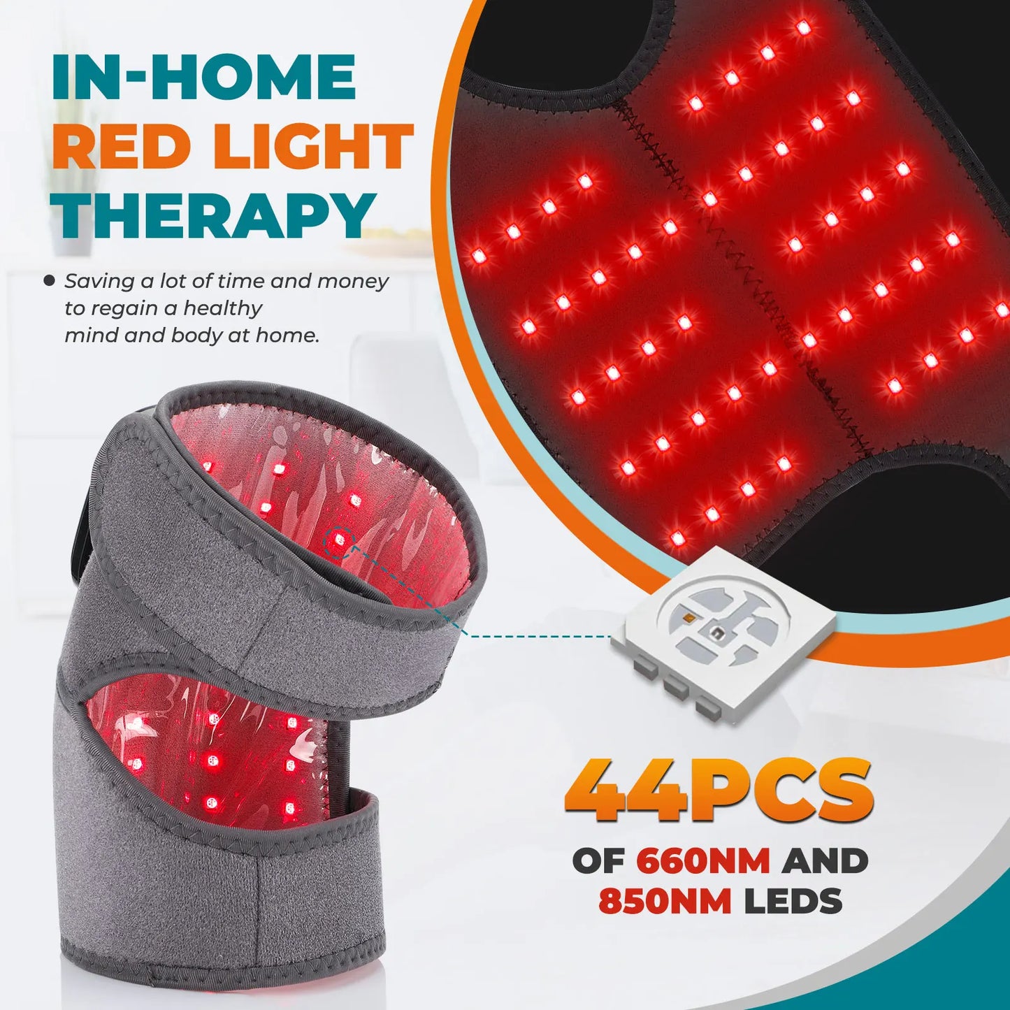 GlowKnee red light LEDs — 44 LEDs of 660nm and 850nm inside the wrap
